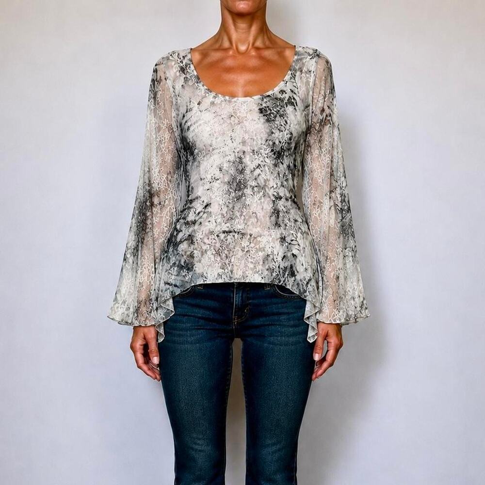 Vintage Italian Y2K Fairy Grunge Watercolor Lace Mesh Asymmetrical Top Size L